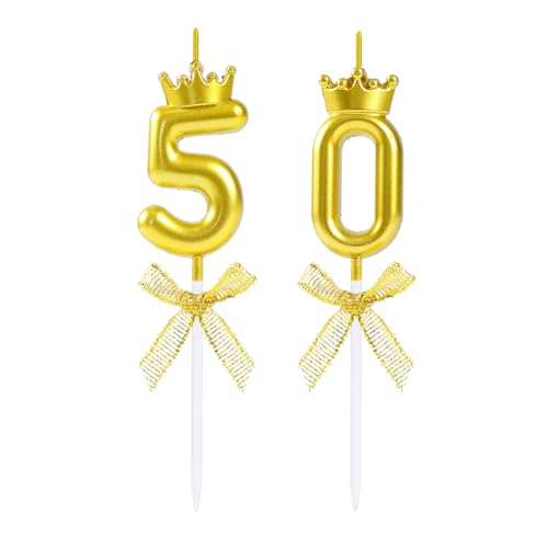 EAKE Kerze zum 50. Geburtstag, goldene Zahl 127.0 cm mit Krone für Jungen und Mädchen, Tortenaufsatz zum 50. Geburtstag oder Hochzeitstag, Party-Dekoration von EAKE