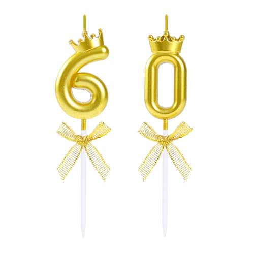 EAKE Kerze zum 60. Geburtstag, goldene Zahl 152.4 cm mit Krone für Jungen und Mädchen, Tortenaufsatz zum 60. Geburtstag oder Hochzeitstag, Party-Dekoration von EAKE