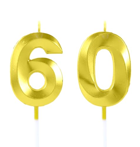 EAKE Kerzen zum 60. Geburtstag, goldene Zahl 60, für Jungen, Mädchen, Happy Birthday oder Männer und Frauen, 60. Hochzeitstag, Party-Kuchendekorationen EAKE Kerzen zum 60. Geburtstag, goldene Zahl 60, für Jungen, Mädchen, Happy Birthday oder Männer und Frauen, 60. Hochzeitstag, Party-Kuchendekorationen von EAKE