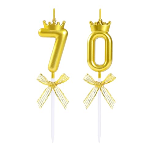 EAKE Kerzen zum 70. Geburtstag mit Krone, goldene Zahl 70 Kerzen für Geburtstagstorte Topper oder Hochzeitstag Party Feier Dekoration von EAKE