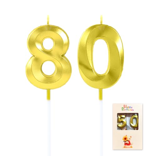 EAKE Kerzen zum 80. Geburtstag, goldene Zahl 80, für Jungen, Mädchen, Happy Birthday oder Männer und Frauen, 80. Hochzeitstag, Party-Kuchendekorationen EAKE Kerzen zum 80. Geburtstag, goldene Zahl 80, für Jungen, Mädchen, Happy Birthday oder Männer und Frauen, 80. Hochzeitstag, Party-Kuchendekorationen von EAKE