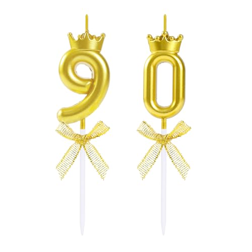 EAKE Krone Zahl 90 Kerze Gold 90 Geburtstag Kerze für Männer Frauen Happy 90th Birthday Cake Topper oder Hochzeitstag Party Feier Dekoration von EAKE
