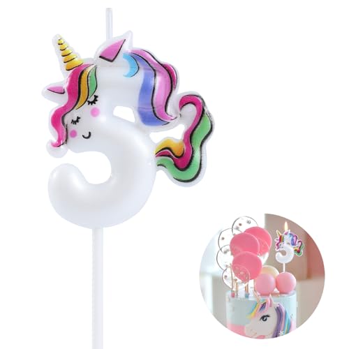 EAKE Tortenaufsatz mit Zahl 5, Einhorn-Motiv, Dekoration für Happy 5th Birthday, Party-Zubehör, Einhorn-Geburtstagsdekoration, schlafendes Einhorn mit drei lebendigen Regenbogenfarben von EAKE