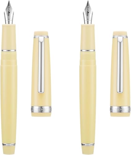 EAMOM Füllfederhalter EF/F/M Feder mit Konverter, mehrfarbiges Harz, silberfarben/goldener Clip, Schreibstift-Set (Gelb-Silber, F und M) von EAMOM