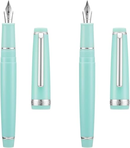 EAMOM Füllfederhalter EF/F/M Feder mit Konverter, mehrfarbiges Harz, silberfarben/goldener Clip, Schreibstift-Set (Hellgrün-Silber, F und M) von EAMOM