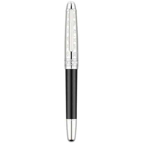 EAMOM Füllfederhalter aus Metall, Harz, Vintage-Stil, schöne Kappe, Perlen-Oberseite, EF/kleine gebogene Feder, Schreiben, Büro, Business, Geschenk, Stift (schwarz) von EAMOM