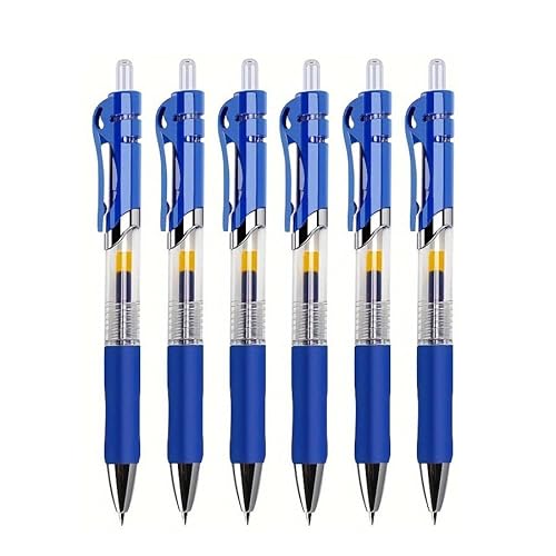 EAMOM Gelschreiber-Set, einziehbar, Schwarz/Rot/Blau, Tinten-Kugelschreiber zum Schreiben, Nachfüllen, Bürozubehör, Schulbedarf, Schreibwaren (6 blaue Stifte) von EAMOM
