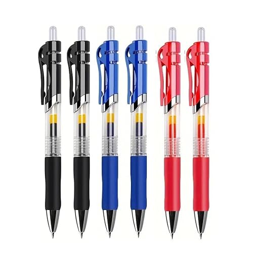 EAMOM Gelschreiber-Set, einziehbar, Schwarz/Rot/Blau, Tinten-Kugelschreiber zum Schreiben, Nachfüllen, Bürozubehör, Schulbedarf, Schreibwaren (6 gemischte Stifte) von EAMOM