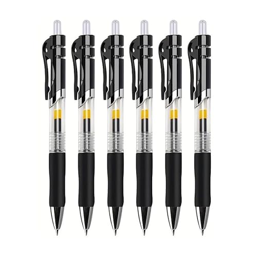 EAMOM Gelschreiber-Set, einziehbar, Schwarz/Rot/Blau, Tinten-Kugelschreiber zum Schreiben, Nachfüllen, Bürozubehör, Schulbedarf, Schreibwaren (6 schwarze Stifte) von EAMOM