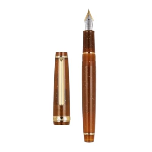 EAMOM Gold Clip Series Füllfederhalter mit EF/F/M/gebogener Feder, hochwertiges Harz, Metall, drehbar zum Öffnen, Tintenstifte für Schulschreiben (01, gebogene Kalligraphiefeder) von EAMOM