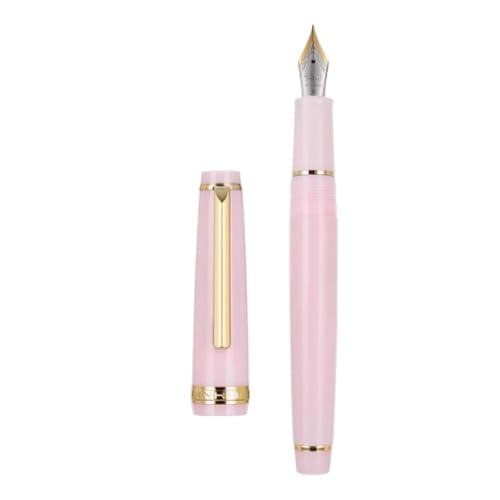 EAMOM Gold Clip Series Füllfederhalter mit EF/F/M/gebogener Feder, hochwertiges Kunstharz, Metall, drehbar, zum Öffnen der Tinte, Stifte für Schulschreiben (17, F) von EAMOM
