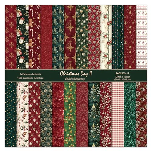 30,5 cm großes Weihnachts-Scrapbooking-Papierblock, 24 Blatt, doppelseitig, rot-grünes Muster, dekorative Collage für Junk-Tagebücher, DIY-Karton, gefaltete Materialien, Fotoalbum, Geschenkverpackung 30,5 cm großes Weihnachts-Scrapbooking-Papierblock, 24 Blatt, doppelseitig, rot-grünes Muster, dekorative Collage für Junk-Tagebücher, DIY-Karton, gefaltete Materialien, Fotoalbum, Geschenkverpackung von EAMOTOL