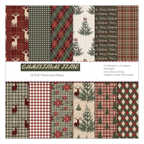 Dekorativer Weihnachts-Scrapbook-Papierblock, 30,5 x 30,5 cm, 24 Blatt, Muster, Decoupage-Zubehör für Tagebuch, gefaltete Kartonherstellung, Origami, Basteln, Geschenkverpackungsmaterial Dekorativer Weihnachts-Scrapbook-Papierblock, 30,5 x 30,5 cm, 24 Blatt, Muster, Decoupage-Zubehör für Tagebuch, gefaltete Kartonherstellung, Origami, Basteln, Geschenkverpackungsmaterial von EAMOTOL