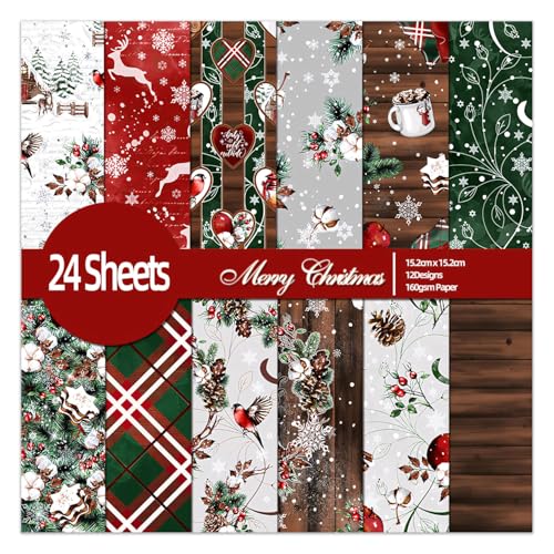 Papierblock für Weihnachten, Scrapbooking, 15,2 cm, 24 Blatt, ästhetische Muster, Decoupage-Material für Bastelarbeiten, Tagebücher, gefaltete Karten, Origami-Geschenkverpackungen Papierblock für Weihnachten, Scrapbooking, 15,2 cm, 24 Blatt, ästhetische Muster, Decoupage-Material für Bastelarbeiten, Tagebücher, gefaltete Karten, Origami-Geschenkverpackungen von EAMOTOL
