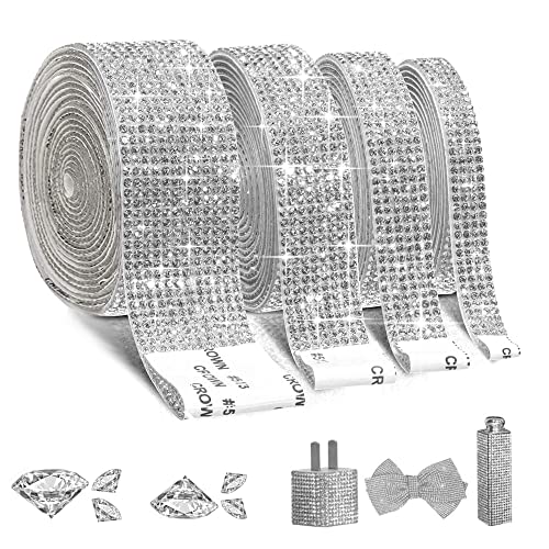 EANLOLY Selbstklebende Strassband Kristall Strass, Bling Glitzersteine Selbstklebend, DIY Diamant Band, 4 Rollen in 4 Größen（Silber） von EANLOLY