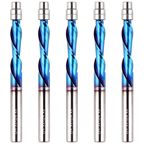 EANOSIC 5 Stück Spiralfräsbohrer mit Abwärtsschnitt, 1/4 Zoll Hartmetall-Routerbohrer, Spiralbohrer mit Nano-Beschichtung (1/4 Zoll Schaft) von EANOSIC