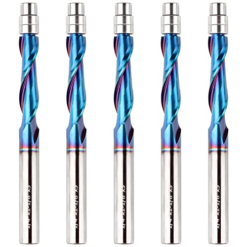 EANOSIC 5 x versenkte Spiralschneider-Bits, 1/4-Zoll-Schaft, Hartmetall-Fräsbohrer mit blauer Nanobeschichtung (1/4 Zoll Steigschnitt) von EANOSIC