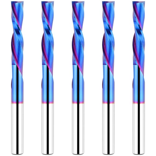 EANOSIC Spiralfräsen-Bits, 1/4-Zoll-Schaft, Schnittlänge 3,8 cm, extralang, 7,6 cm Gesamtlänge, CNC-Fräser-Bits, Downcut für Holzfräser, 5 Stück von EANOSIC