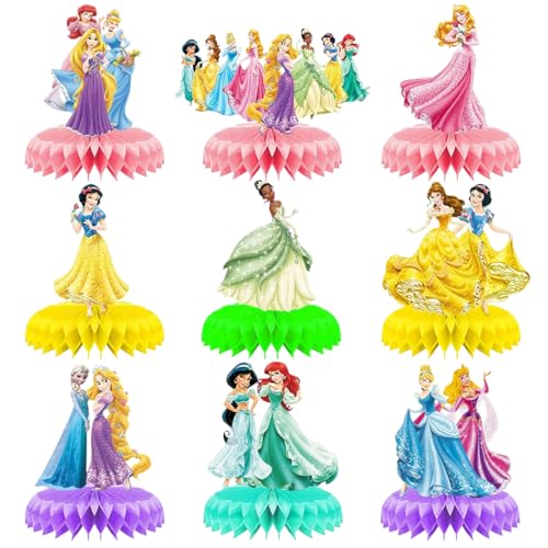 9 Stück niedliche Prinzessin Waben-Mittelstück, Prinzessinnen-Themen-Geburtstagsparty-Dekorationen, Kindergeburtstag, Party, Kuchen, Dessert, Partyzubehör, Fotoautomaten-Requisiten 9 Stück niedliche Prinzessin Waben-Mittelstück, Prinzessinnen-Themen-Geburtstagsparty-Dekorationen, Kindergeburtstag, Party, Kuchen, Dessert, Partyzubehör, Fotoautomaten-Requisiten von EAPMGQR