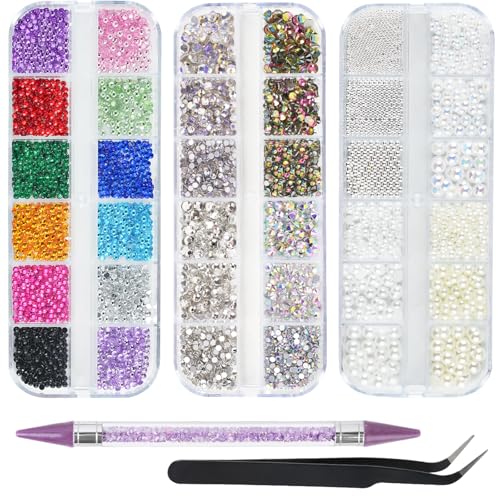 EARLMONI 5200 Stück Strasssteine Nägel, Strasssteine Bunt Steine AB Perlen Diamanten, mit Pinzette und Strass Picker Dotting Pen, Glitzersteine Nägel für Nageldekoration Bekleidung Basteln DIY von EARLMONI