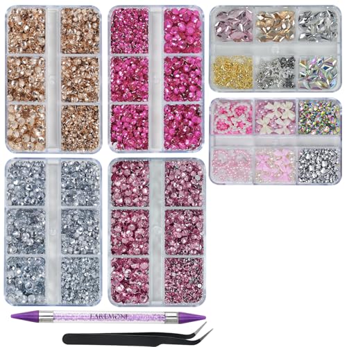 EARLMONI 6 BoxenStrasssteine Nägel, Glitzersteine Nägel für Nageldekoration Bekleidung Basteln DIY (Rosa) von EARLMONI
