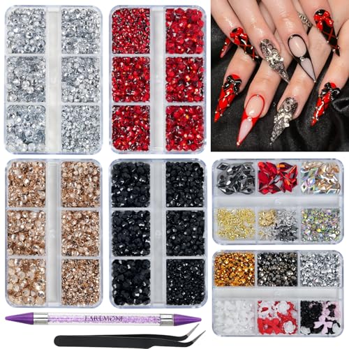 EARLMONI 6 BoxenStrasssteine Nägel, Glitzersteine Nägel für Nageldekoration Bekleidung Basteln DIY (Schwarz) von EARLMONI