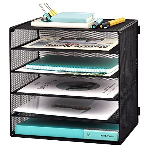 EASEPRES Briefablage Schreibtisch-Organizer, 5 Fächer, Netzpapierhalter, Aufbewahrungsablagen für A4-Papiere, Schwarz EASEPRES Briefablage Schreibtisch-Organizer, 5 Fächer, Netzpapierhalter, Aufbewahrungsablagen für A4-Papiere, Schwarz von EASEPRES