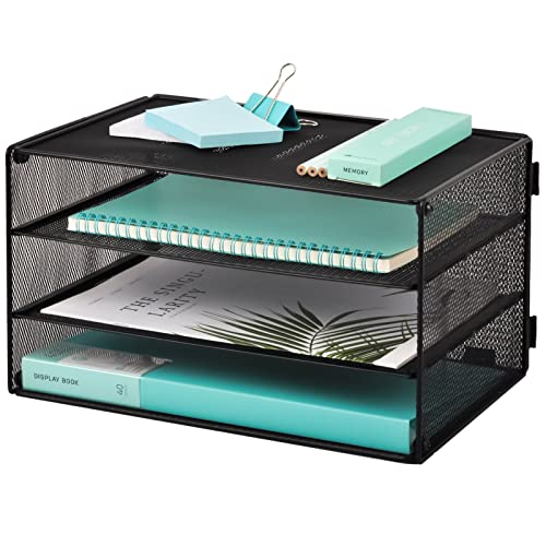 EASEPRES Papier-Organizer-Tablett, 3 Etagen, Netzstoff, Schreibtischordner, Briefsortierer, Halter für Home Office, schwarz von EASEPRES