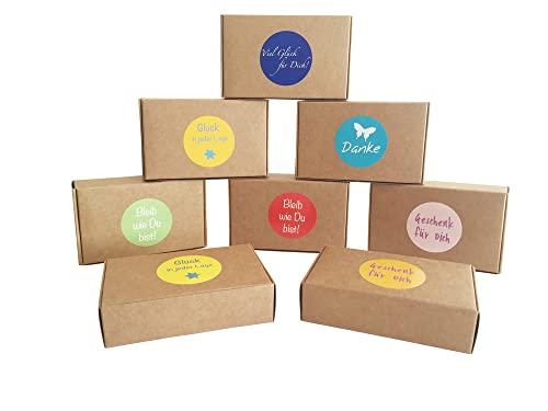 ewtshop® 12 braune Geschenkboxen Natur für kleine Geschenke, Candy-Boxen, für Kekse, Bonbons, Deko Geschenkboxen mit 24 netten Sprüche-Aufklebern von ewtshop