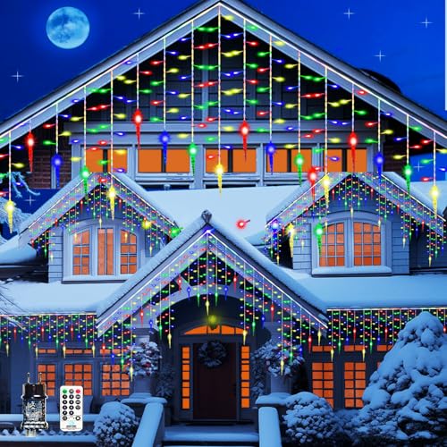 EASTERNSTAR Eiszapfen Lichterkette mit Stecker, 10M 400LED Wasserdichte Lichterkette mit Fernbedienung und Timer, 8 Modi Dekoration Innen Außen Garten Hochzeit Party Weihnachten (Buntes) von EASTERNSTAR
