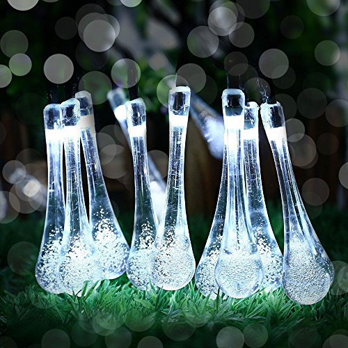EASTERNSTARr Solar Garten Lichterkette aussen in Wassertropfen 6 Meter, 30 LED Gartenbeleuchtung, Solar Außenbeleuchtung, Party deko Beleuchtung Dekorative Lichter Dekoration (Weisses Licht) von EASTERNSTAR