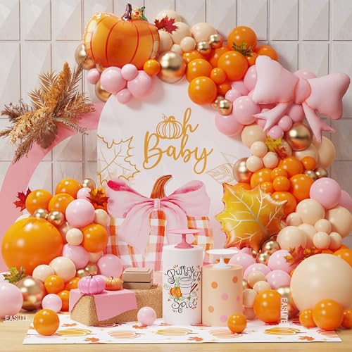 149 Stück rosa Herbst-Ballonbogen-Set, orangefarbene staubige rosa Luftballons, Girlande mit Schleife, Kürbis, Ahornblatt, Folienballons für Herbst, Erntedankfest, Herbst, Ernte, Geburtstag, Babyparty 149 Stück rosa Herbst-Ballonbogen-Set, orangefarbene staubige rosa Luftballons, Girlande mit Schleife, Kürbis, Ahornblatt, Folienballons für Herbst, Erntedankfest, Herbst, Ernte, Geburtstag, Babyparty von EASUTE