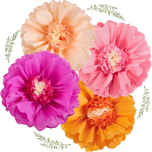 EASY JOY 4 PCS 20 Hot Pink Orange Party Dekorationen Riesige Papier Blumen Tissue Papier Blumen Dekorationen Frühling Deko Blume Geburtstag Party Seidenpapier Pompoms von EASY JOY