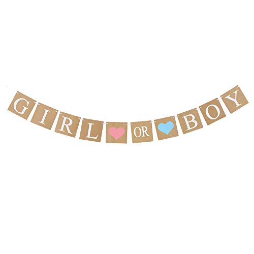 EASY JOY Babyparty Girlande Girl or Boy Babyshower Banner Braun Gender Reveal Party Taufe Dekoration (Girl or Boy) von EASY JOY