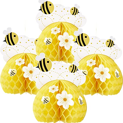 EASY JOY Biene Party Dekorationen, 4 Stück Honig Bienen Tischdeko Blumen Aufkleber Wabenball Geburtstagsdeko für Biene Thema Party Baby Shower Sommer Geburtstag Kinder von EASY JOY