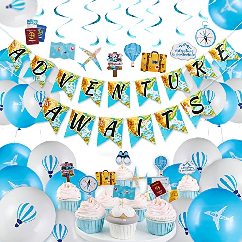 EASY JOY Geburtstagsdeko Abenteuer, Junge Maritime deko Luftballon Dekoration Kindergeburtstag Deko Happy Birthday Dekoration Banner für Junge Kinder Baby Shower von EASY JOY