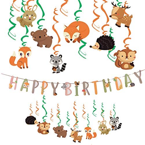 EASY JOY Tiere Geburtstag Dekoration Geburtstagsgirlande Folie Spiralen Wald Party Kindergeburtstag Deko von EASY JOY