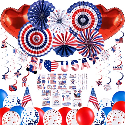 EASY JOY Unabhängigkeitstag Party Party Supplies, Ballon Papierfächer Fans Tattoo-Aufkleber Girlande Banner USA Flagge 4. Juli für Amerika Party, USA Party Deko, Abschiedsparty Deko EASY JOY Unabhängigkeitstag Party Party Supplies, Ballon Papierfächer Fans Tattoo-Aufkleber Girlande Banner USA Flagge 4. Juli für Amerika Party, USA Party Deko, Abschiedsparty Deko von EASY JOY