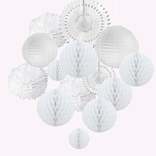 EASY JOY Weiße Party-Dekoration, Hochzeit, Weiß, Pompons, Seidenpapier, Blume, Rosette, chinesische Laterne, Hochzeit, Schlafzimmer, Hochzeit, Deko – 12 Stück EASY JOY Weiße Party-Dekoration, Hochzeit, Weiß, Pompons, Seidenpapier, Blume, Rosette, chinesische Laterne, Hochzeit, Schlafzimmer, Hochzeit, Deko – 12 Stück von EASY JOY