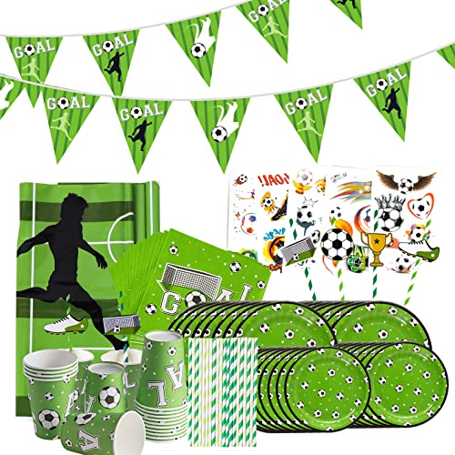 Easy Joy 71er-Set Fußball Geburtstag Deko, Fußball Thema Partygeschirr 32 Pappteller 16 Pappbecher 16 Strohhalme 5 Tattoo-Aufkleber Banner Tischtuch für Weltmeisterschaft Party Geburtstag Junge Kinder Easy Joy 71er-Set Fußball Geburtstag Deko, Fußball Thema Partygeschirr 32 Pappteller 16 Pappbecher 16 Strohhalme 5 Tattoo-Aufkleber Banner Tischtuch für Weltmeisterschaft Party Geburtstag Junge Kinder von EASY JOY
