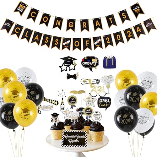 Easy Joy Abschluss Deko Set 2022 55 Stück LuftBallons Graduation Party Dekoration Fotorequisiten Kuckendeko Abitur Girlande Geschenk für Abschlussfeier Bachelor Party von EASY JOY