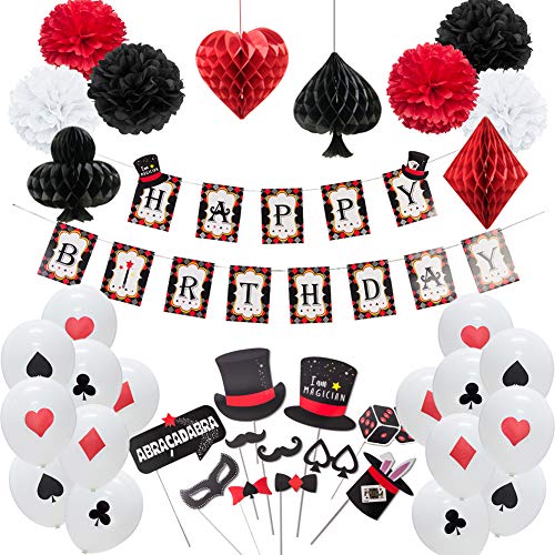 Easy Joy Casino Deko Geburtstag Party Mottopary Happy Birthday Girlande Spielkarten Luftballon Fotorequisiten Pompons Schwarz Rot Spielkarte für Geburtstag Poker Themenparty Dekorationen Easy Joy Casino Deko Geburtstag Party Mottopary Happy Birthday Girlande Spielkarten Luftballon Fotorequisiten Pompons Schwarz Rot Spielkarte für Geburtstag Poker Themenparty Dekorationen von EASY JOY