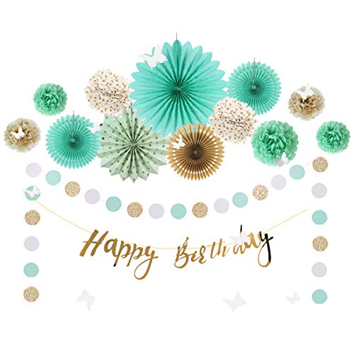 Easy Joy Mintgrün Geburtstag Deko,Gold Happy Birthday Girlande,Mint Pompon Seidenpapier,Dots Papier Girlande für Babyparty,konfirmation,kommunion,Mädchen Frauen Easy Joy Mintgrün Geburtstag Deko,Gold Happy Birthday Girlande,Mint Pompon Seidenpapier,Dots Papier Girlande für Babyparty,konfirmation,kommunion,Mädchen Frauen von EASY JOY