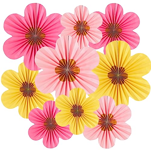 Easy Joy Papier Fächer 9er-Set Papier Blumen Hängende Bronzieren Golden Papierfächer Girlande Dekoration Rosa Tischdeko für Geburtstag Hochzeit Abschlussfeier Party von EASY JOY