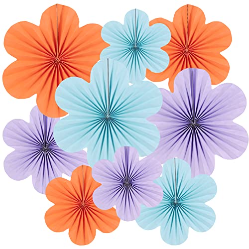 Easy Joy Papier Fächer 9er-Set Papier Blumen Hängende Girlande Dekoration Blau&Orange&Lila für Mädchen, Frühlingsdeko Party Dekoration,Baby Shower und Kindergeburtstag, Fensterdeko von EASY JOY