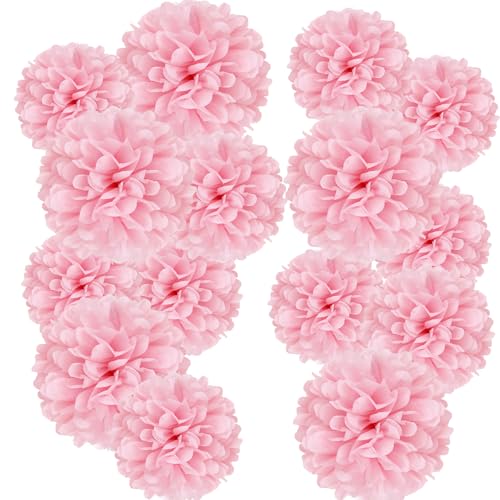 Easy Joy Seidenpapier Pompons Deko, 15er Set Hochzeitsdeko Lampions Pompoms Vintage Party Taufe Konfirmation Geburtstag Hochzeit Valentinstag Deko (5 * 15cm, 5 * 20cm, 5 * 25cm) (Rosa) von EASY JOY