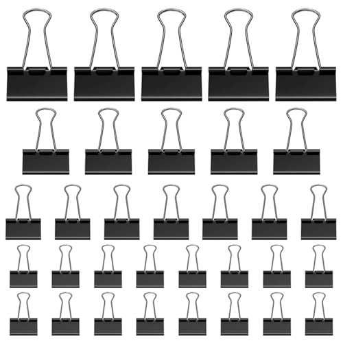 105 Stück Schwarz Foldback Klammern Set, 15mm/19mm/25mm/32mm, stabile und wiederverwendbare Metall Binder Clips für Büro, Haushalt und Schule, ideal für Papier und Dokumente, vielseitige Büroklammern von EASYKEENECOM