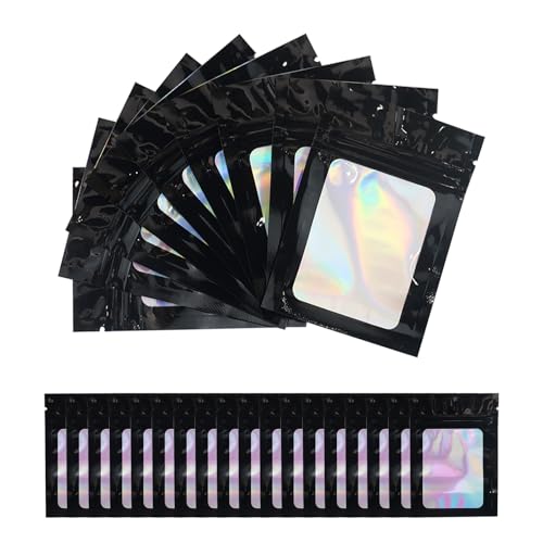 110 Stück Mylar-Beutel, Schwarz Zip-Beutel Wiederverschließbare mit Frontfenster für kleine Unternehmen, zum Aufbewahren von Süßigkeiten, Keksen, Schmuck (7 x 10 cm, Schwarz) von EASYKEENECOM
