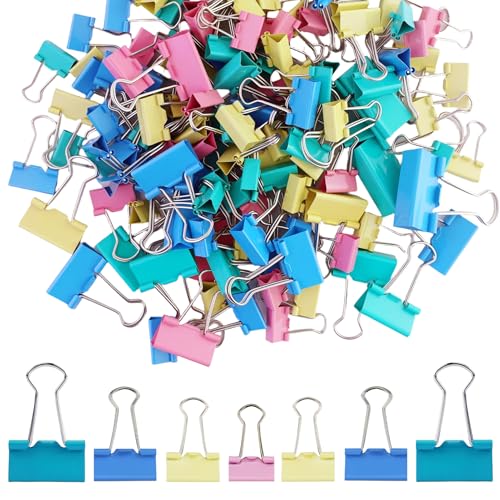 135 Stück Foldback Klammern Bunt, 15 mm/ 19mm/ 25mm/ 32mm Papierklammern, Binder Clips aus metall, Dokumenten Clips, Büroklammern Vielzweckklammern für Bürobedarf, Briefpapier Papier von EASYKEENECOM