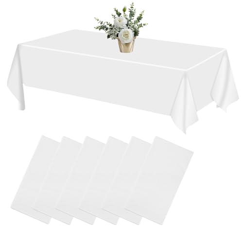 Einweg Tischdecke Weiß, [6 Stück] Einwegtischdecken Wasserdicht, Rechteckig Tischdecken Tischtuch Geeignet für Geburtstag, Party, Hochzeit, Weihnachten, 137 x 274 cm, Weiss von EASYKEENECOM